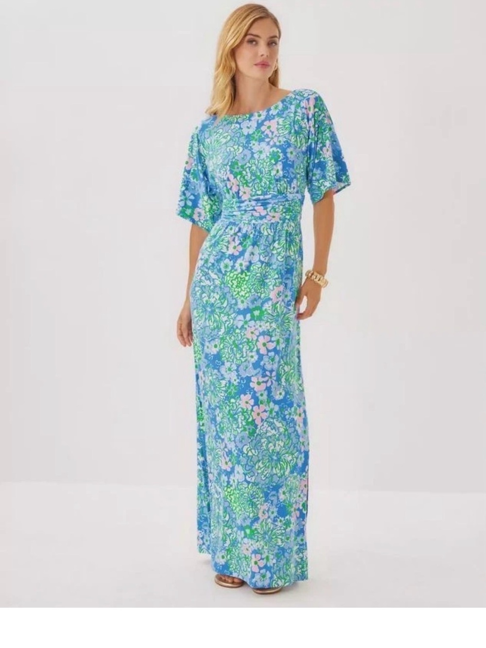 NWT XL LILLY PULITZER Parigi Boat Neck Maxi Dress Sunwashed Blue Plumes In Bloom